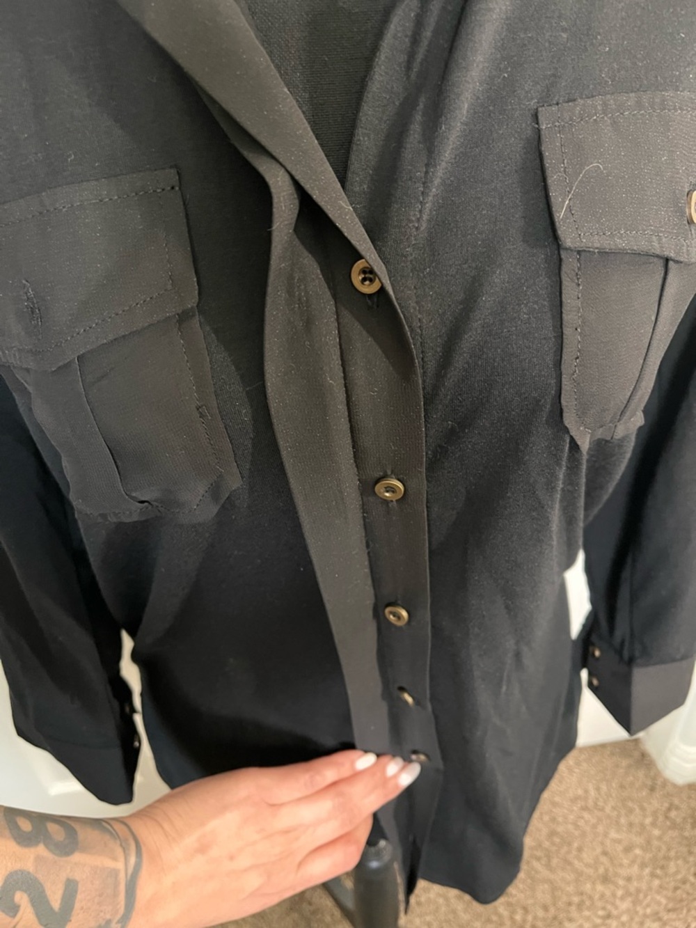 Black Button-Front Utility short or long Shirt. - Picture 5 of 16